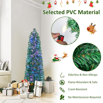 Dreamade 5ft Fiber Optic Pencil Christmas Tree Xmas Full Tree for Home Office Holiday Decor