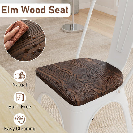 Dreamade Metal Dining Chairs Set of 4 Stackable Armless Kitchen Chairs w/Elm Wood Seat
