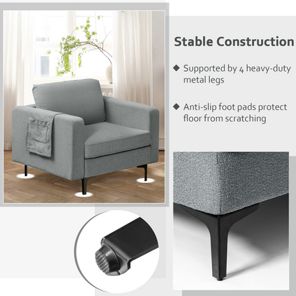 Dreamade Modern Accent Chair w/Comfy Thick Cushion, Magazine Pockets