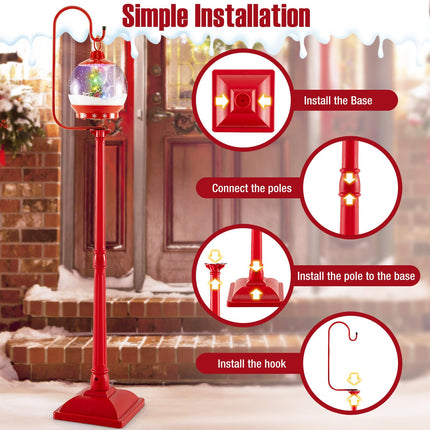 Dreamade 68 Inch Musical Christmas Street Lamp, Festive Lamp Post w/Sound-Activated Snow Globe Lantern