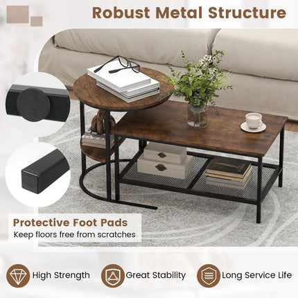 Dreamade Nesting Coffee Table Set of 2 Detachable Rectangular Table