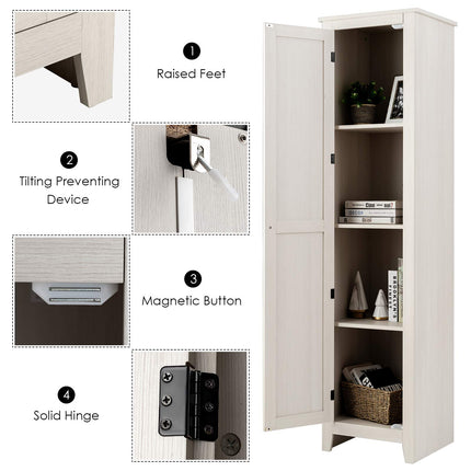 Dreamade Tall Storage Cabinet Freestanding Floor Storage Tower with Four Shelves and Single Door