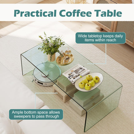 Dreamade 40 Inch Clear Center Coffee Table with Tempered Glass Top & Round Edges