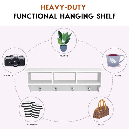 Dreamade Hanging Shelf with Hooks Wall Mount Cubby Organizer with 4 Dual Hooks and Storage for Entryway