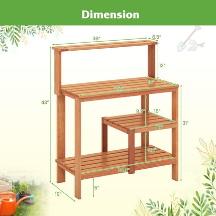 Dreamade 4-Tier Potting Bench, Solid Wood Gardening Workstation w/Open Storage Shelves