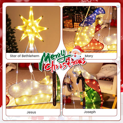 Dreamade 6 FT Lighted Nativity Scene, Holy Family Set Christmas Decoration with 240 LED Lights