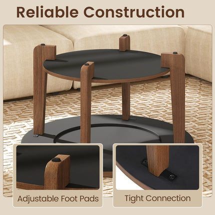 Dreamade 2-Tier Round Farmhouse Living Room Coffee Table with 2-Tone Tabletop