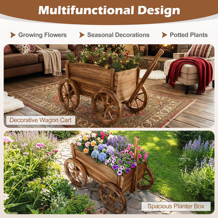 Dreamade Wood Wagon Planter Rustic Rolling Flower Pot Stand