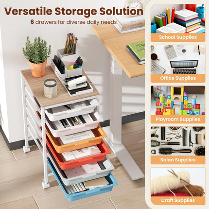 Dreamade 6-Drawer Rolling Storage Cart with Wooden Tabletop