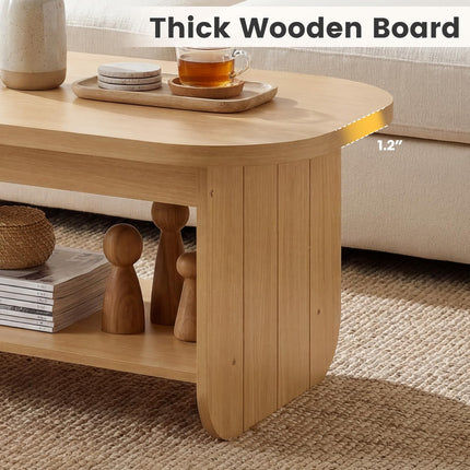 Dreamade 47" Mid Century Oval Coffee Table with Storage Shelf & Round Corner