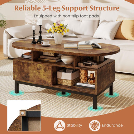 Dreamade 47" Oval Coffee Table Cocktail Accent Center Table with Storage