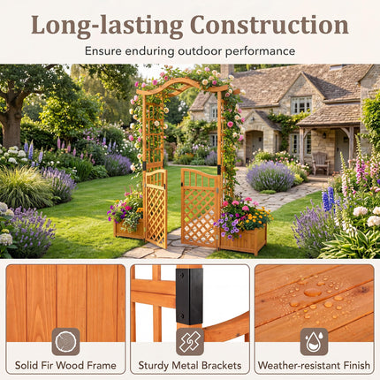 Dreamade 83" Wooden Garden Arbor with Gate and 2 Planter Boxes
