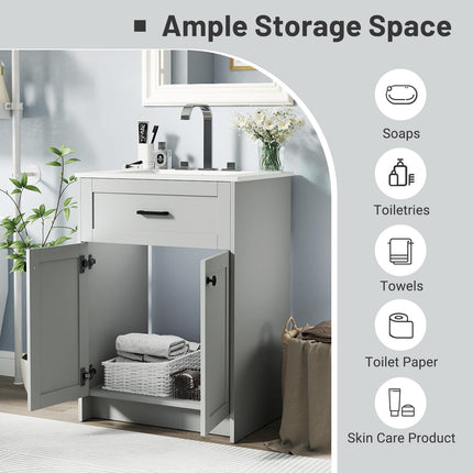 Dreamade 24” Undermount Bathroom Cabinet with Ceramic Basin