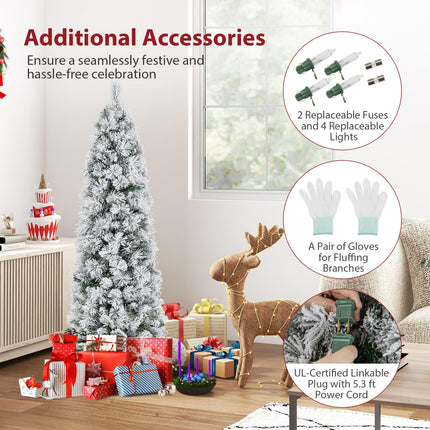 Dreamade Pre-Lit Snow Flocked Pencil Christmas Tree for Home Office Holiday Decor