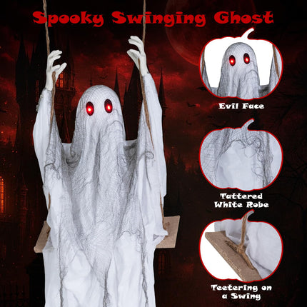 DREAMADE 6.6FT Halloween Hanging Ghost w/Red Eyes