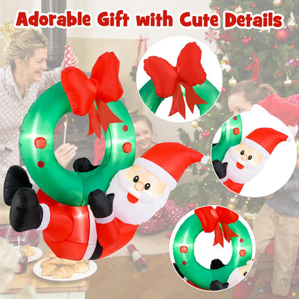 Dreamade Christmas Inflatables, 4FT Blow up Santa Claus w/LED Lights & Christmas Wreath