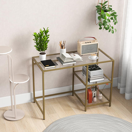 Dreamade 42 Inch Home Office Desk with Tempered Glass