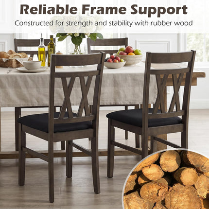 Dreamade Wood Dining Chairs Set of 2/4 Linen Style Upholstered Kitchen Chairs with Dual X-Shaped Back