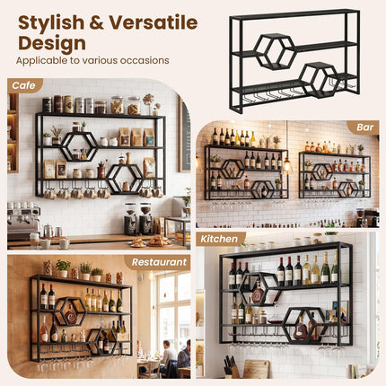 Dreamade Wall Mounted Wine Rack 47” Large Floating Bar Shelves