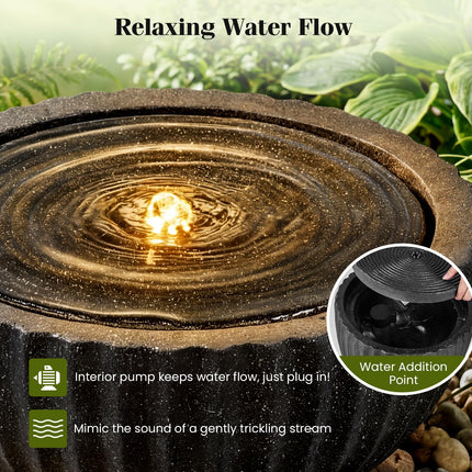 Dreamade 17.5"/18" Round Outdoor Water Fountain with 6 LED Lights