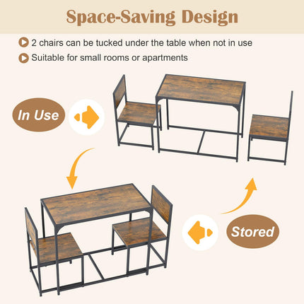 Dreamade 3-Piece Dining Table Set for 2 Small Industrial Kitchen Table with 2 Chairs