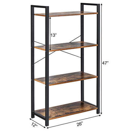 Dreamade 4-Tier Industrial Bookshelf, Vintage Bookcase with Metal Frame, Standing Shelf Unit