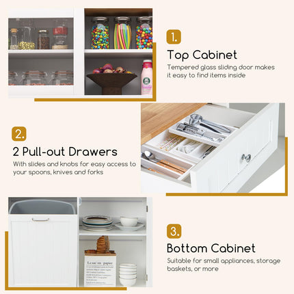 Dreamade 68” Tall Kitchen Pantry, Buffet Hutch w/Tilt Out Trash Can Storage Cabinet, 2 Drawer, Shelves