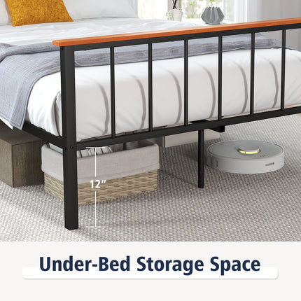 Dreamade Queen/Full Size Metal Platform Bed Frame with Spindle Headboard & Footboard, Black