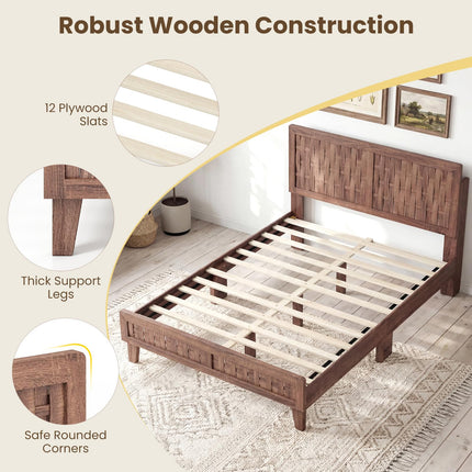 Dreamade Wood Bed Frame with Woven Headboard (Full/Twin/Queen)
