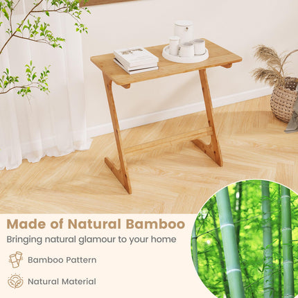 Dreamade Bamboo TV Tray Table, Z Shaped Sofa Couch Side Table for Eating Snacks Coffee Laptop