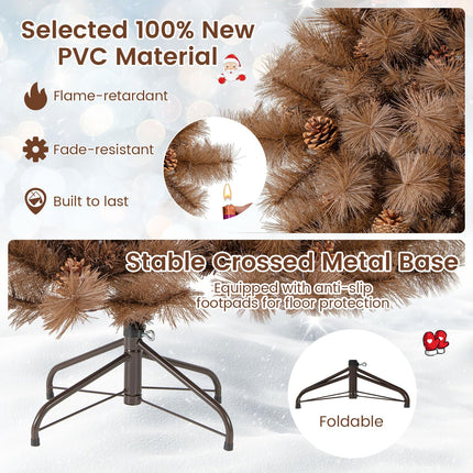 Dreamade 6 FT Pre-Lit Chocolate-Color Xmas Tree with 493 Pine Needles & PVC Tips