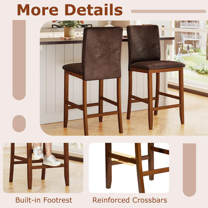 Dreamade 26" Bar Stools Set of 2/4 Upholstered Counter Height Bar Chairs with Solid Rubber Wood Legs