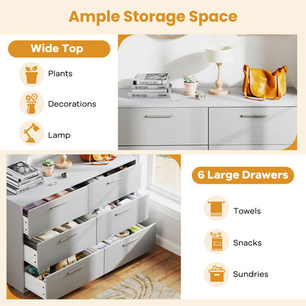 Dreamade Storage Cabinet with 6 Drawers, Metal Legs & Handles, Anti-Toppling Devices, Grey