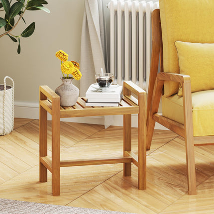 Dreamade Teak Wood Shower Bench - 20" Waterproof Shower Stool with Handles and Slatted Seat for Inside Shower
