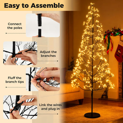 Dreamade 5/6/7 FT LED Alpine Tree with 1000 Warm White LED Lights, Pre-lit Artificial Cedar with Weighted Base