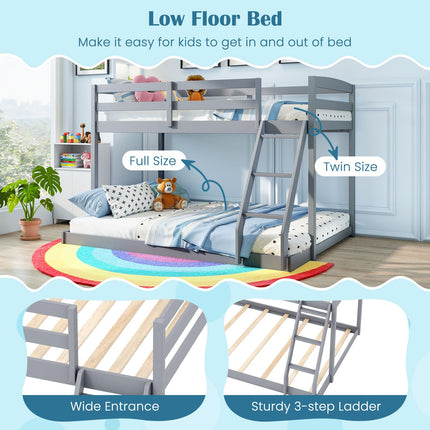 Dreamade Twin Over Full Bunk Bed Solid Wood Kids Bunk Bed with Full-Length Guardrails & Ladder