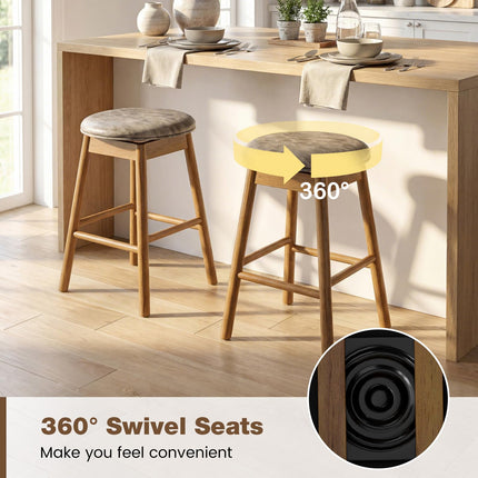 Dreamade Swivel Counter Height Barstools with Solid Wood Legs and Footrests