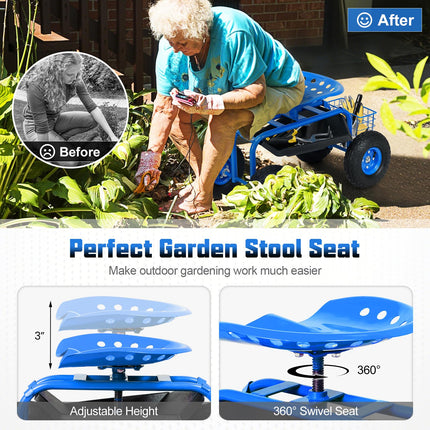 Dreamade Garden Cart Rolling Tray Gardening Planting with Work Seat