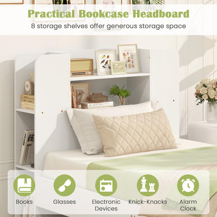 Dreamade Twin Bed Frames for Kids, Wooden Twin Size Bed with Storage Bookcase Headboard