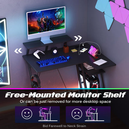 Dreamade L Shaped Gaming Desk with Outlets & USB Ports, Small Computer Desk with Monitor Shelf
