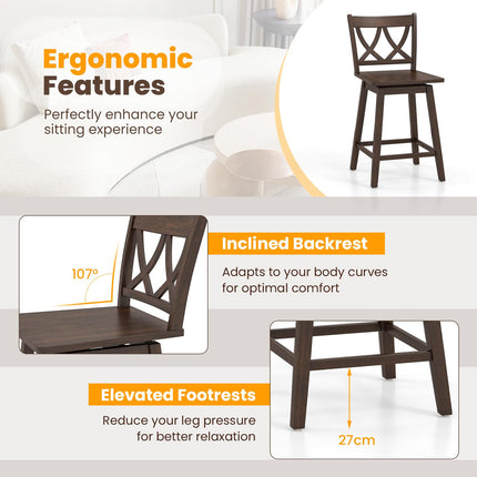 Dreamade 24" Bar Stools Set of 2/4, Swivel Wooden Bar Chairs with Rubber Wood Frame, Dark Grey