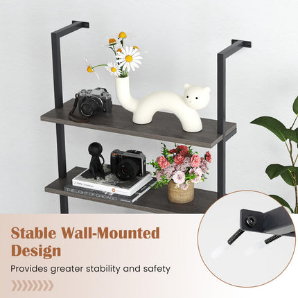 Dreamade 6-Tier Ladder Shelf, 72" Wall Mounted Bookshelf with Metal Frame, Industrial Open Storage Shelves