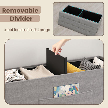Dreamade 43 Inches Folding Storage Ottoman Bench Upholstered Storage Chest with Side Pocket