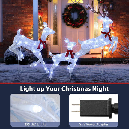 Dreamade 3-Piece Large Lighted Christmas Reindeer Family, Light up Xmas Decorations w/255 LED Lights & Scarves