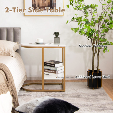 Dreamade Side Table, 2-Tier C-Shaped End Table