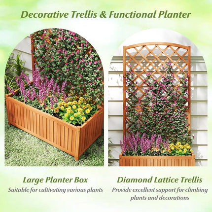 Dreamade Solid Acacia Wood Planter Box with Trellis 63" Raised Garden Bed with Trellis