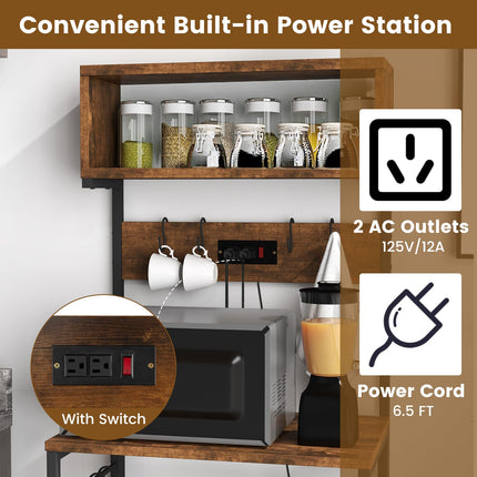 Dreamade Bakers Rack with Power Outlet, 5-Tier Microwave Stand w/ 10 S-shape Hooks