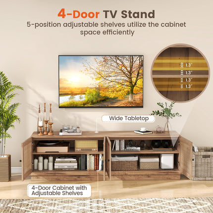 Dreamade 4-Door PE Ratta TV Stand for TVs up to 75" with 2 Cabinets