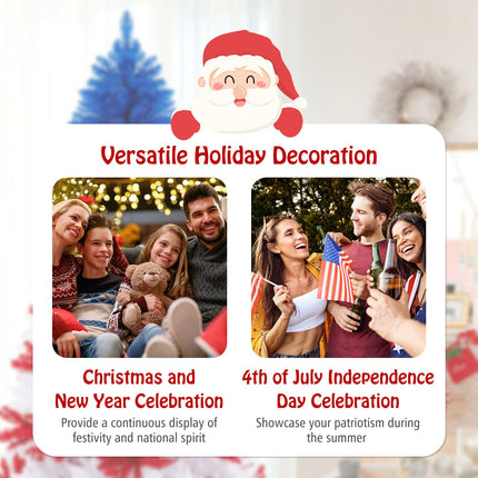 Dreamade 7.5 FT Pre-Lit Patriotic Artificial Christmas Tree, Flag-Themed Hinged Xmas Tree with 480 Warm White LED Lights