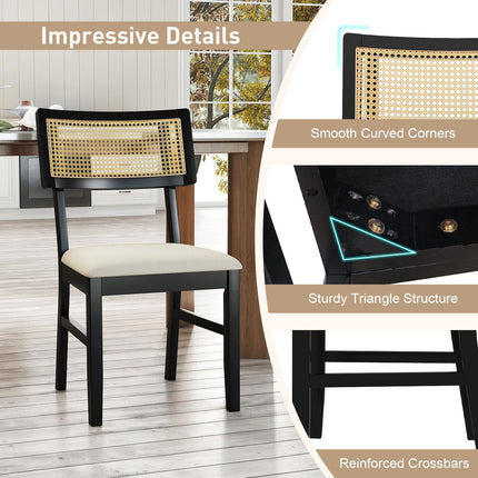 Dreamade Fabric Upholstered Dining Room Chairs w/Padded Seat Rubber Wood Legs & Curved Backrest